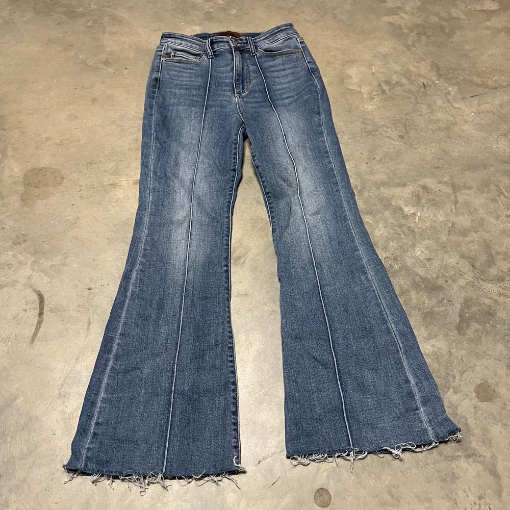 Judy Blue Flare Jeans Medium Wash Front Seam Raw Hem JB82687MD-CO Womens 3/26